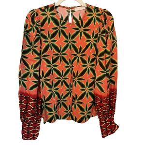 Ulla Johnson Size 4 Lilliana Crepe Blouse Fresco Shibori Floral Bishop Sleeve